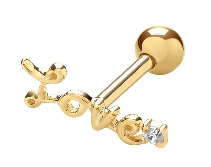 9ct Yellow Gold Helix Love Cz Cartilage 6mm Post Screw Back Single Stud Earring - Real 9K Gold