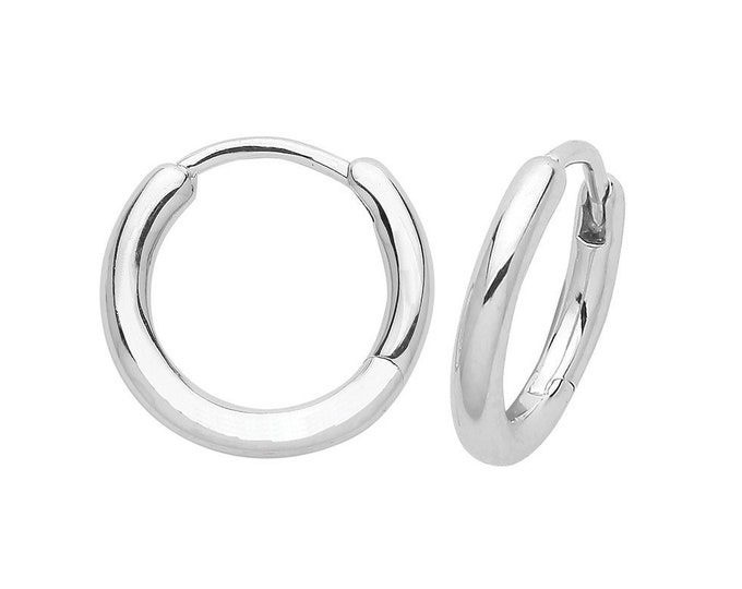 Rhodium Plated 925 Sterling Silver Hinged Clicker Huggies Hoop Earrings 8mm 10mm 12mm 15mm