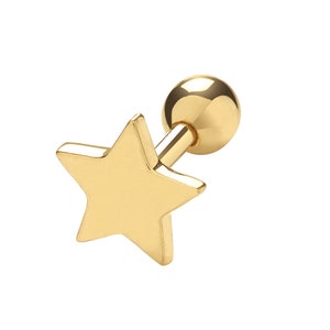 9ct Yellow Gold Plain 6mm Star Helix Cartilage 6mm Bar Single Stud Screw Back Earring - Real 9K Gold