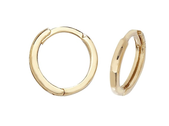 9ct Yellow Gold 7mm Internal Diameter Plain Hinged Hoop Earrings