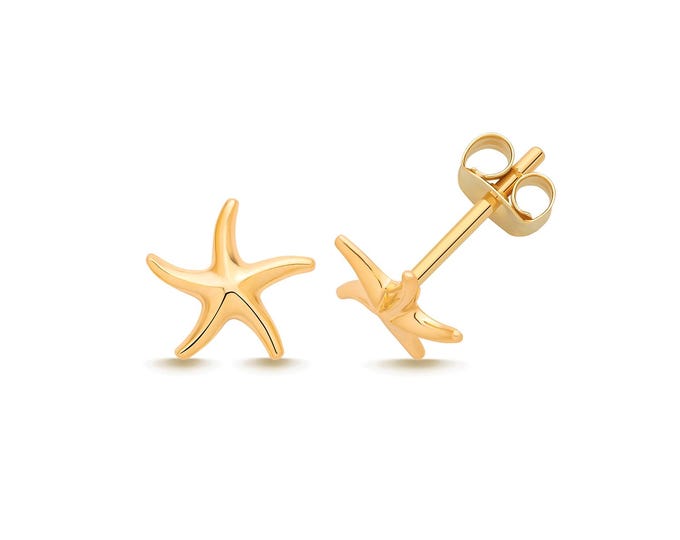 9K Gold Small 7mm Plain Starfish Stud Earrings