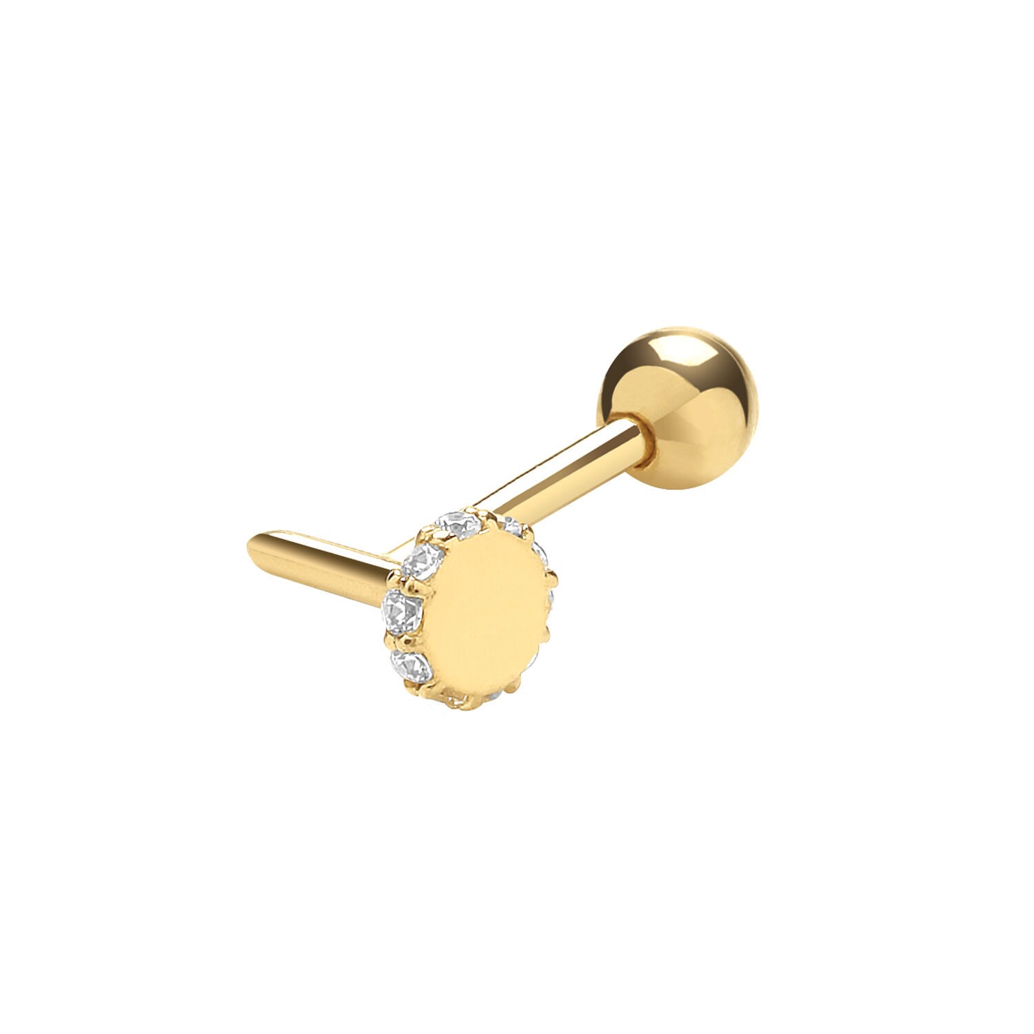 9ct Yellow Gold Cz Drawing Pin Helix Cartilage 6mm Bar Single Stud