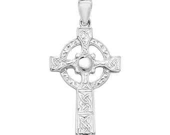 925 Solid Sterling Silver 3cm Embossed Celtic Cross Pendant