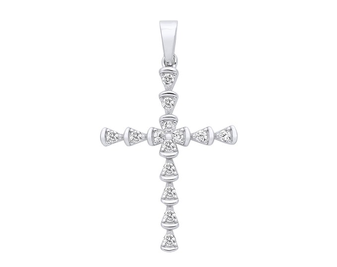 925 Sterling Silver Round Cut Cz Fancy Cross Pendant 3.8x2.2cm
