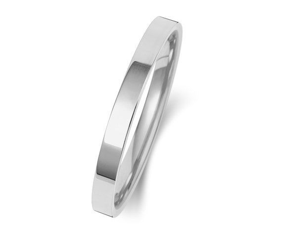 Hallmarked Brand New 9ct White Gold Wedding Ring Flat Court Beveled Edges