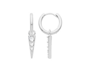 925 Sterling Silver 10mm Hinged Hoop Earrings With Pave cz Spike Drop Charm Rhodium Plated