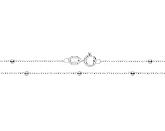 9K White Gold Fine Lightweight Beaded Flat Trace Cable Chain- Solid 9K Gold