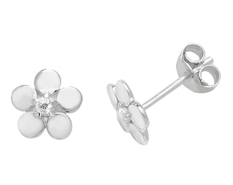 925 Sterling Silver 7mm Daisy Flower Cz Stud Earrings