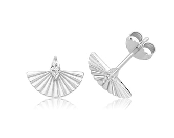 Sterling Silver Marquise CZ Fan Stud Earrings 12x8mm