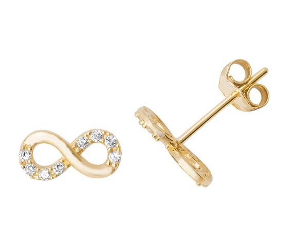 Buy 9ct Yellow Gold Pretty Infinity Cz Stud Earrings 7x3mm- Real
