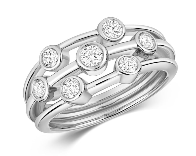 Bezel Set 0.50ct Lab Grown Diamond 3 Row Ring 925 Sterling Silver