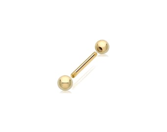 9K Gold 8mm Long Barbell Cartilage SINGLE Stud Screw Back Earring - Solid 9ct Gold