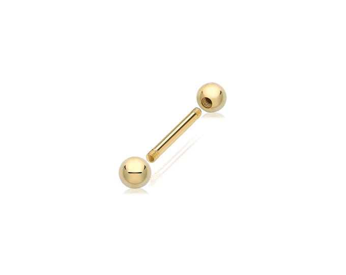9K Gold 8mm Long Barbell Cartilage SINGLE Stud Screw Back Earring - Solid 9ct Gold