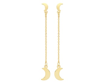 Contemporary Gold Plated 925 Sterling Silver 4.5cm Plain Polished Double Moon Chain Drop Earrings