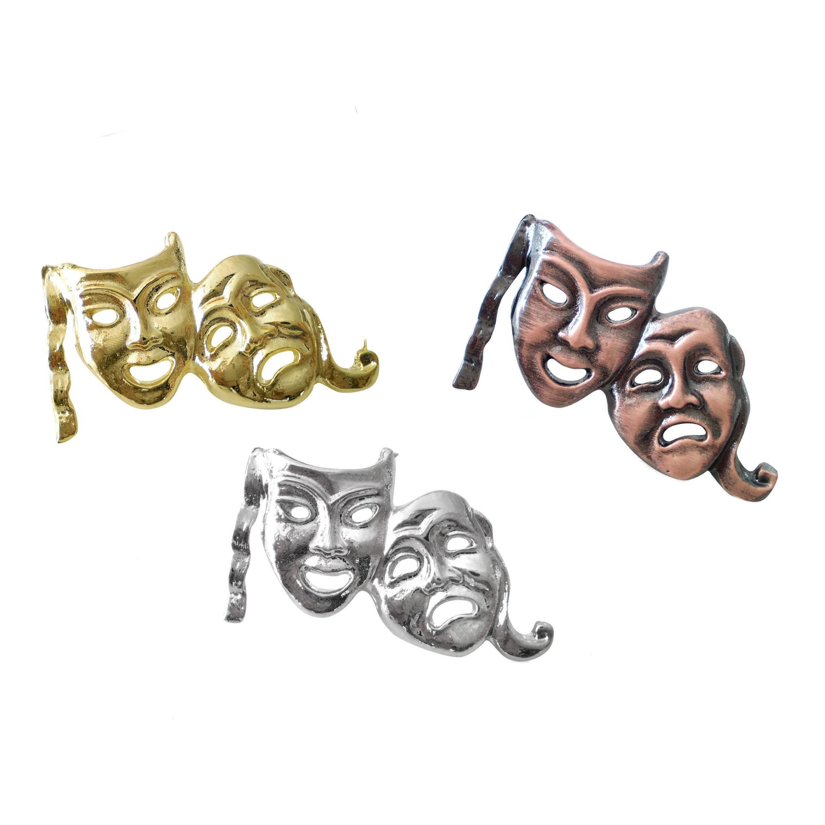 Black & White Comedy & Tragedy Theatre Masks Lapel Badge Brooch Mens Tie Pin