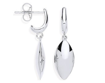 9ct White Gold 2.8cm Hollow Marquise Teardrop Earrings - Real 9K Gold