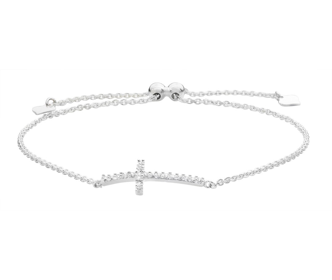925 Sterling Silver Cz Sideways Cross 7