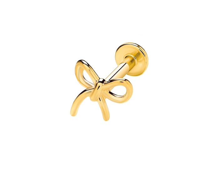 SINGLE 9K Gold Bow Cartilage on 6mm Labret Bar