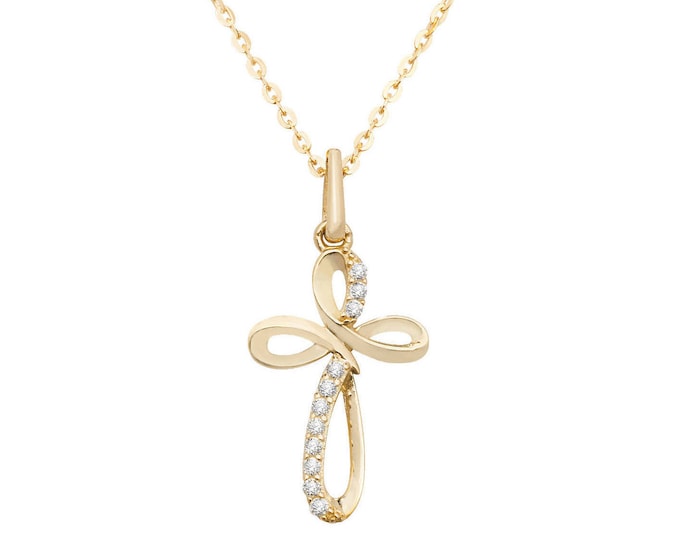 9ct Yellow Gold Cz Twisted Infinity Cross Charm Pendant- Real 9K Gold