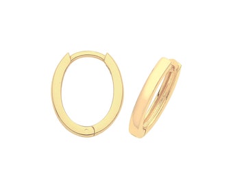 9ct Yellow Gold 11x8mm Oval Hinged Plain Huggies Hoop Earrings - Real 9K Gold