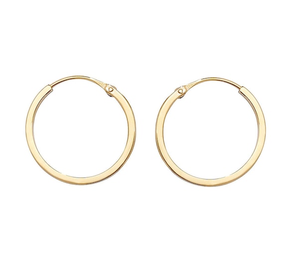 9ct Yellow Gold 12mm Diameter Hinged Threader Sleeper Flat Hoop