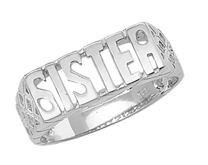 Ladies 925 Solid Sterling Silver SISTER Ring Basket Weave Sides Gift Boxed