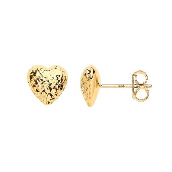 thumbnail image 2 of 9ct Gold Plain Heart Stud Earrings - UK Made - Solid 9K Yellow Gold (5mm X 4.5mm) 2 of 5