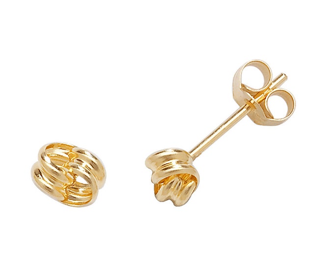 9ct Yellow Gold 4mm Twisted Ribbon Small Double Knot Stud Earrings - Real 9K Gold