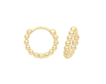 9ct Yellow Gold 8mm Diameter Bobble Hinged Clicker Hoop Earrings - Real 9K Gold