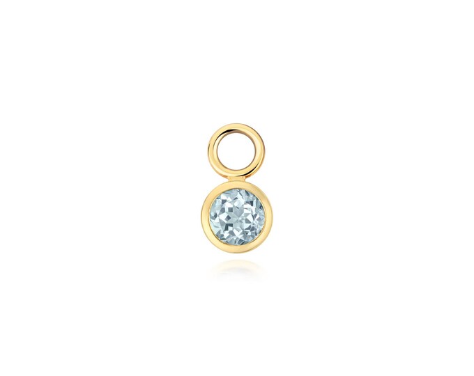 SINGLE Real 0.22ct Aquamarine Gemstone 3.5mm Bezel Earring Charm 9K Gold - Hoop NOT included