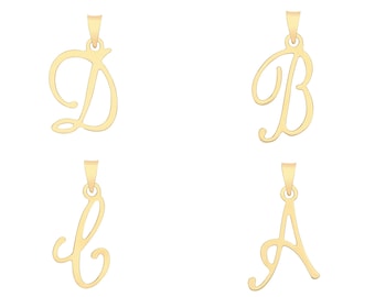 9K Yellow Gold 2.5cm High Modern Plain Flat Script Initial Letter Pendants