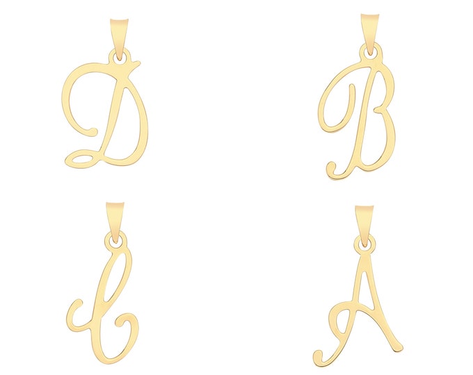 9K Yellow Gold 2.5cm High Modern Plain Flat Script Initial Letter Pendants