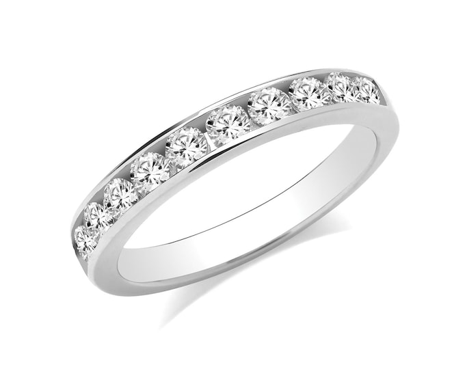 Sterling Silver CZ Channel Half Eternity Round Cut 3mm Ring