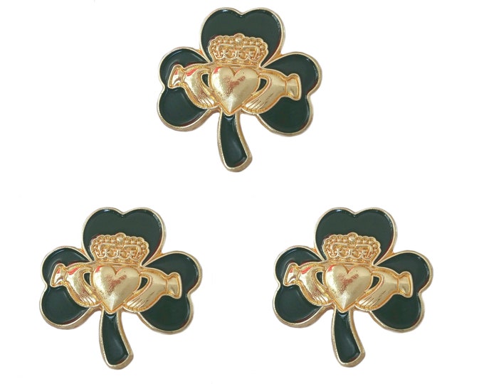 Pack 100 x Irish Gold Claddagh Green Shamrock Lapel Pin Badges