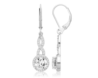 Sterling Silver Solitaire Twisted Cz Dangle Earrings 24x9mm