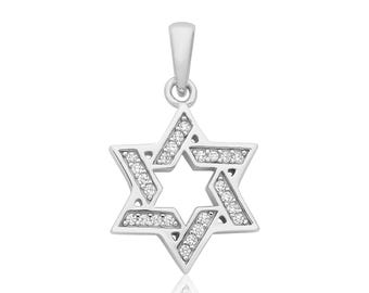 925 Sterling Silver Small Channel Set Cz Star of David Pendant Rhodium Plated