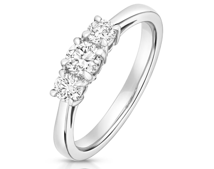 0.60ct Round Cut Trilogy Diamond Engagement Ring 925 Sterling Silver