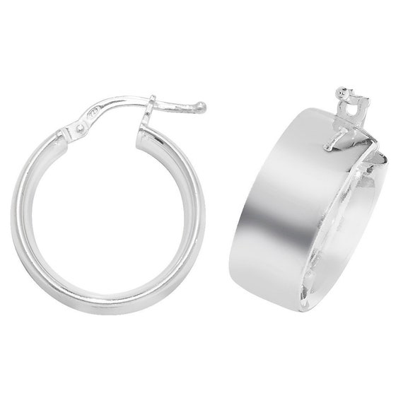 925 Sterling Silver Plain Polished 8mm Wide Flat Hoop Earrings Choice of Sizes Etsy