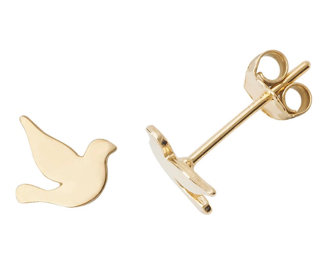 9ct Yellow Gold Pretty Dove Bird Stud Earrings - Real 9K Gold