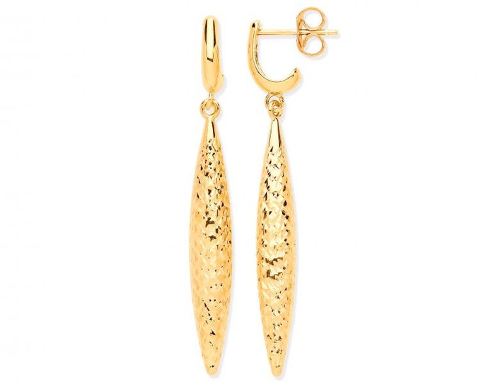 Hammered 9ct Yellow Gold 4.5cm Long Teardrop Earrings Hallmarked - Real 9K Gold