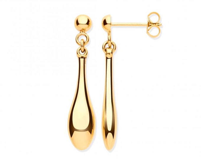 Modern Lightweight 9ct Yellow Gold 3cm Hollow Teardrop Earrings - Real 9K Gold