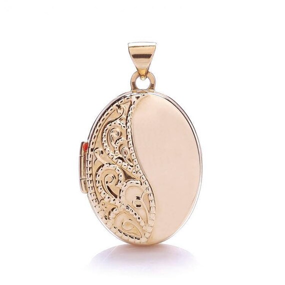 9ct Yellow /& White Gold 2 Photograph Oval Half Embossed Lace Locket 15 x 12mm JQS