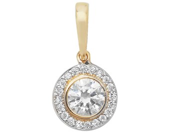 9ct Yellow Gold 8mm Halo Set Brilliant Cut Solitaire Cz Pendant - Real 9K Gold