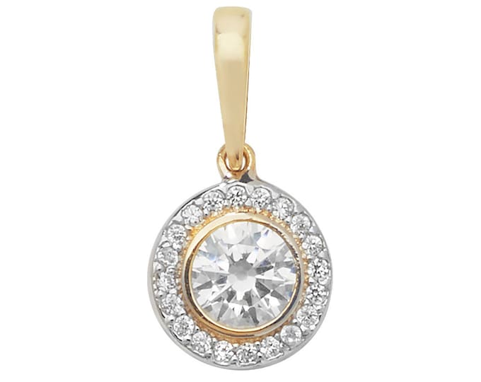 9ct Yellow Gold 8mm Halo Set Brilliant Cut Solitaire Cz Pendant - Real 9K Gold