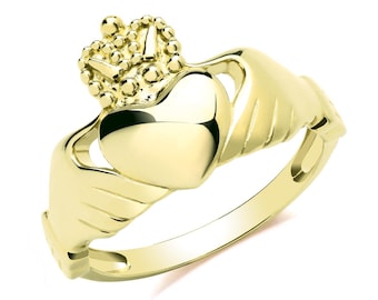 Solid 9K Yellow Gold Irish Claddagh Heart Ring Hallmarked 375