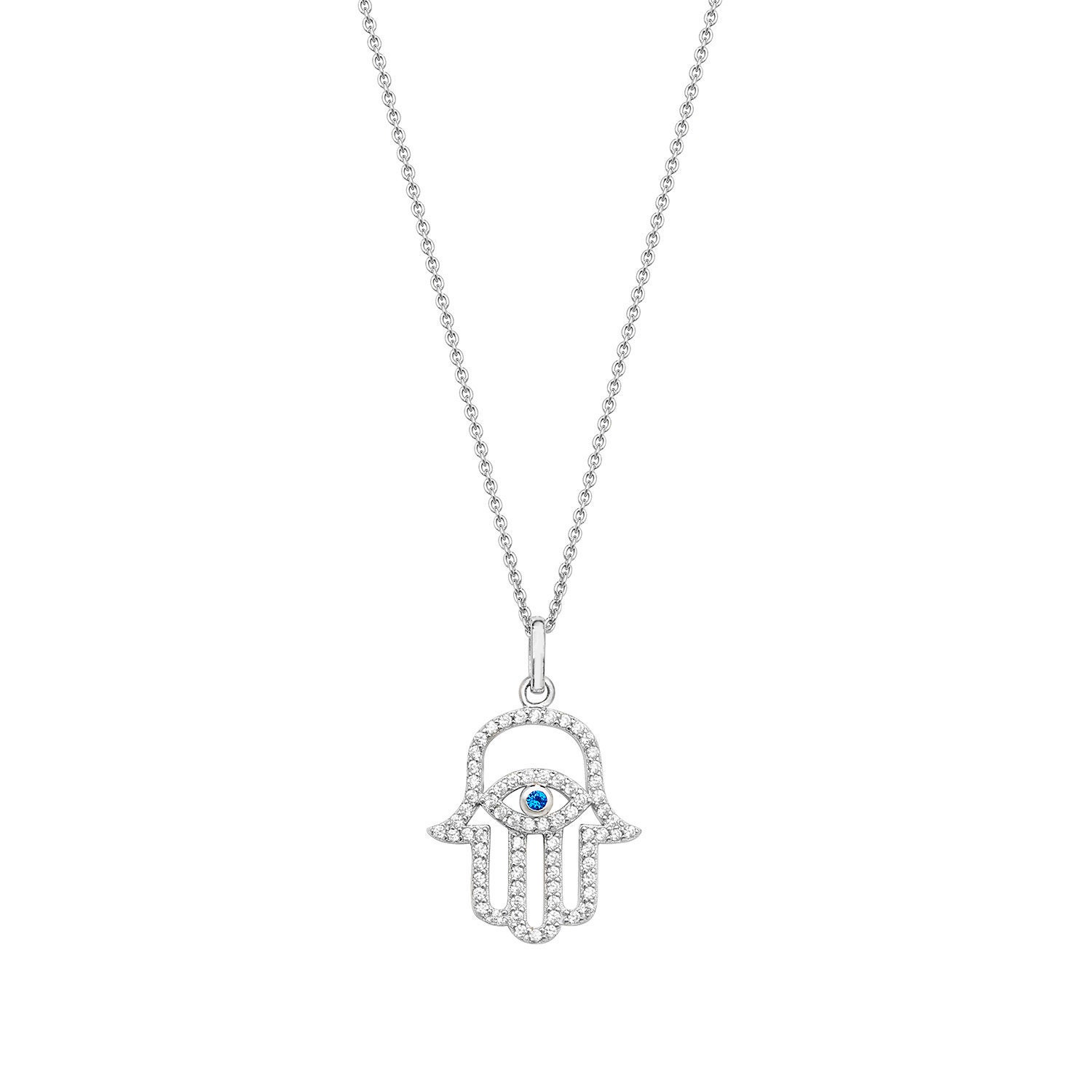 Evil Eye Hamsa Hand Cz Charm Pendant on 16-18 Necklace Rhodium Plated ...