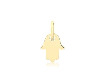 Tiny 9ct Yellow Gold 6x6mm Cut Out Design Hamsa Charm Pendant - Real 9K Gold