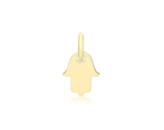 Tiny 9ct Yellow Gold 6x6mm Cut Out Design Hamsa Charm Pendant - Real 9K Gold