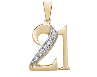 9ct Yellow Gold 21st Birthday Pendant Pave Set With Cubic Zirconia- Real 9K Gold