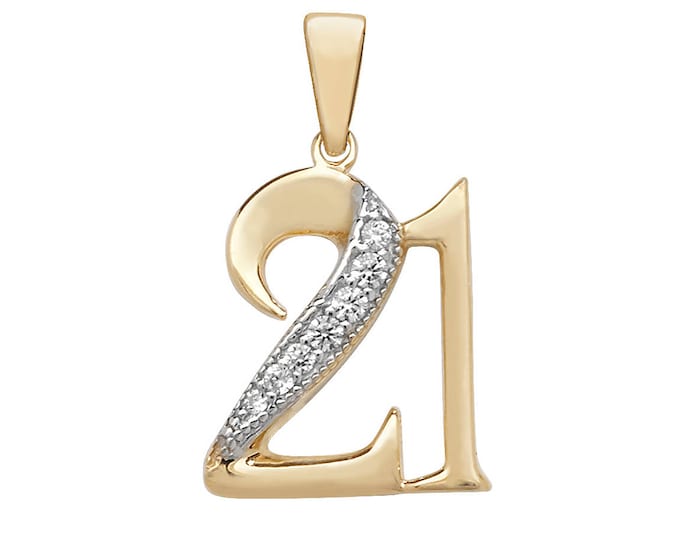 9ct Yellow Gold 21st Birthday Pendant Pave Set With Cubic Zirconia- Real 9K Gold